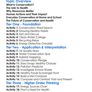 Conservation And Health Worksheet Activity Booklet