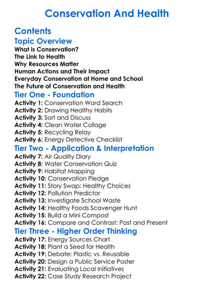 Conservation And Health Worksheet Activity Booklet