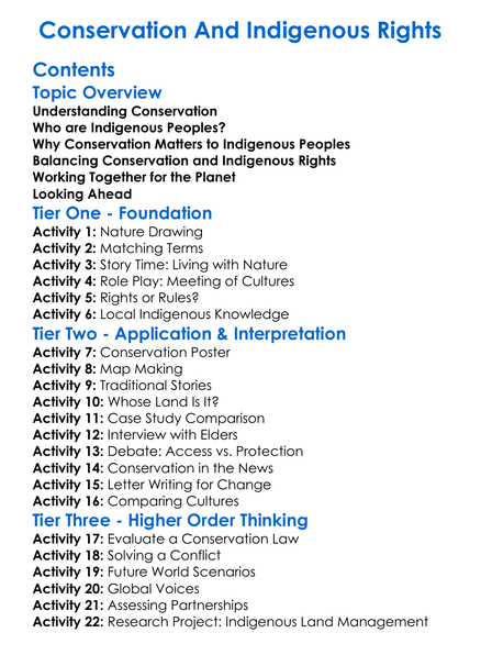 Conservation And Indigenous Rights Worksheet Activity Booklet