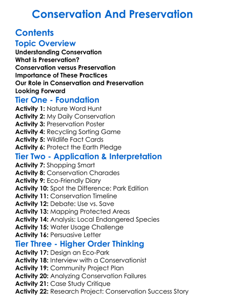 Conservation And Preservation Worksheet Activity Booklet