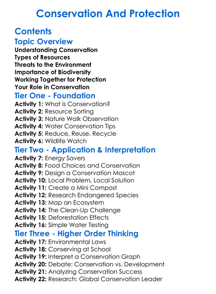Conservation And Protection Worksheet Activity Booklet