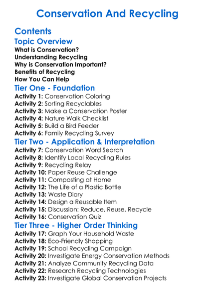 Conservation And Recycling Worksheet Activity Booklet