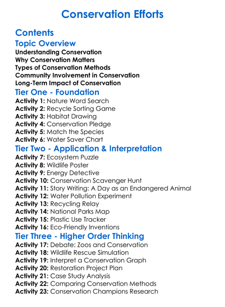 Conservation Efforts Worksheet Activity Booklet