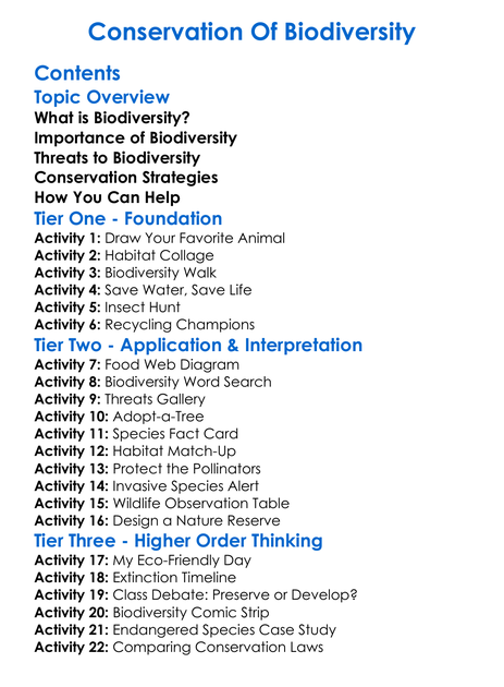 Conservation Of Biodiversity Worksheet Activity Booklet