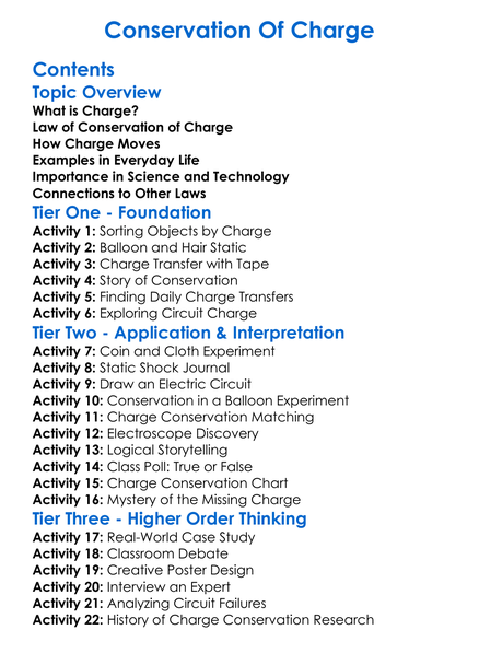 Conservation Of Charge Worksheet Activity Booklet