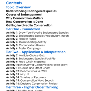Conservation Of Endangered Species Worksheet Activity Booklet