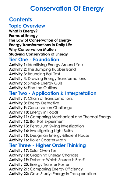 Conservation Of Energy Worksheet Activity Booklet