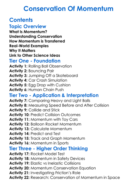 Conservation Of Momentum Worksheet Activity Booklet