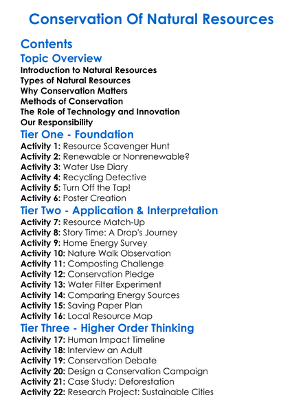 Conservation Of Natural Resources Worksheet Activity Booklet
