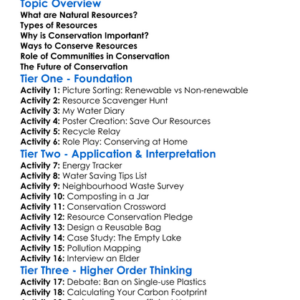 Conservation Of Resources Worksheet Activity Booklet