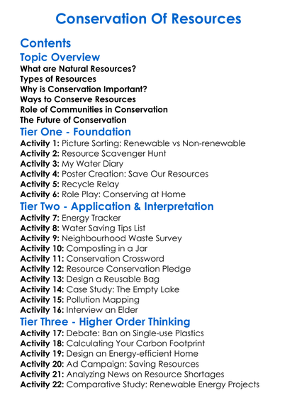 Conservation Of Resources Worksheet Activity Booklet