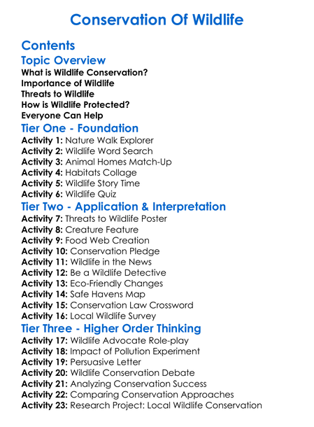 Conservation Of Wildlife Worksheet Activity Booklet