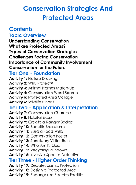 Conservation Strategies And Protected Areas Worksheet Activity Booklet