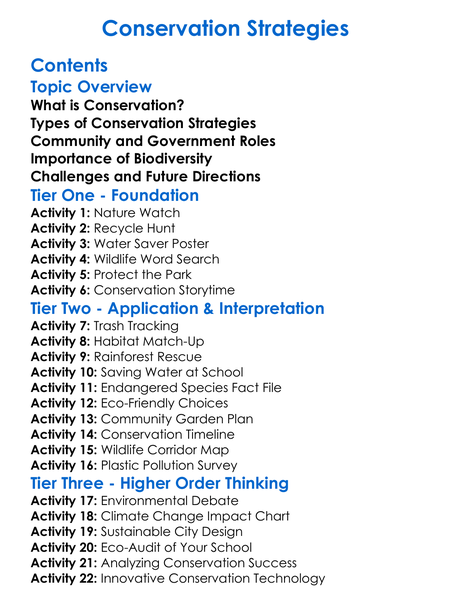 Conservation Strategies Worksheet Activity Booklet