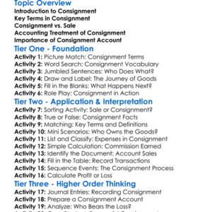 Consignment Accounts Worksheet Activity Booklet