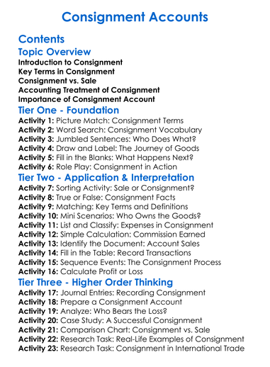 Consignment Accounts Worksheet Activity Booklet