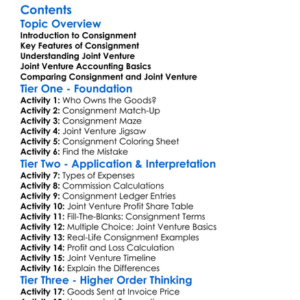Consignment And Joint Venture Accounting Worksheet Activity Booklet