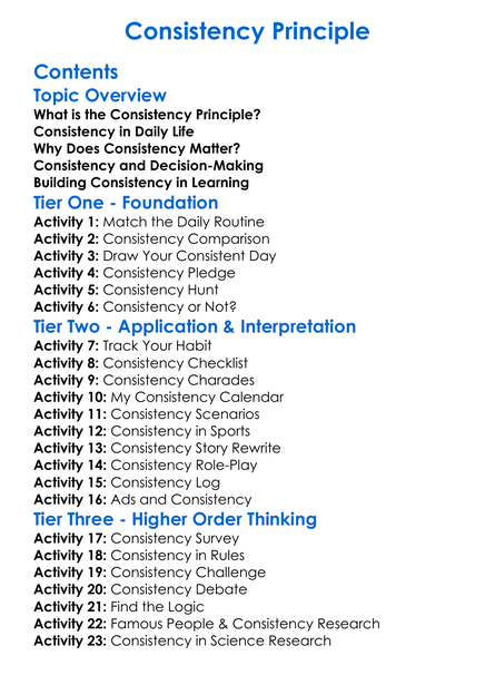 Consistency Principle Worksheet Activity Booklet
