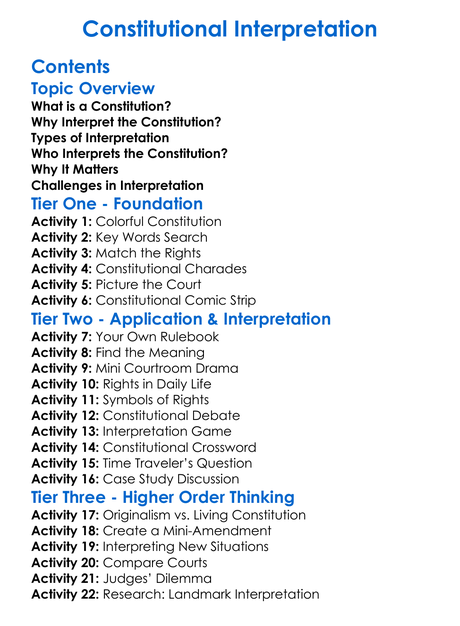 Constitutional Interpretation Worksheet Activity Booklet