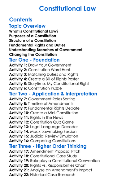 Constitutional Law Worksheet Activity Booklet