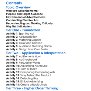 Constructing And Deconstructing Advertisements Worksheet Activity Booklet