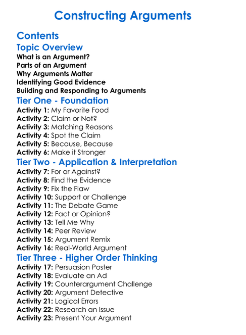 Constructing Arguments Worksheet Activity Booklet