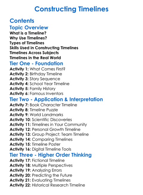 Constructing Timelines Worksheet Activity Booklet