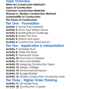 Construction Methods Worksheet Activity Booklet