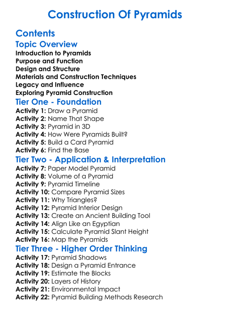 Construction Of Pyramids Worksheet Activity Booklet