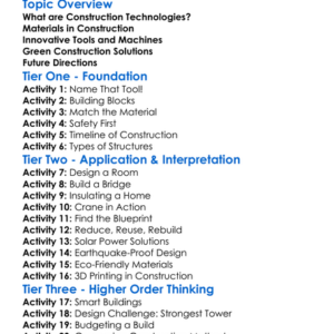 Construction Technologies Worksheet Activity Booklet