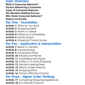 Consumer Behavior Worksheet Activity Booklet