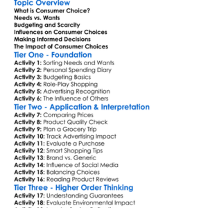 Consumer Choice Worksheet Activity Booklet