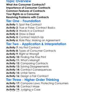 Consumer Contracts Worksheet Activity Booklet