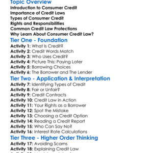 Consumer Credit Law Worksheet Activity Booklet