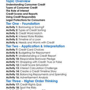 Consumer Credit Worksheet Activity Booklet