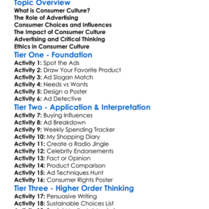 Consumer Culture And Advertising Worksheet Activity Booklet
