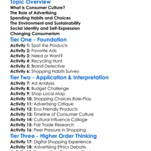 Consumer Culture Worksheet Activity Booklet