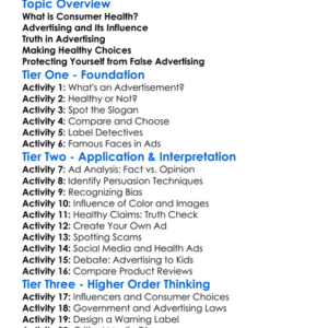 Consumer Health And Advertising Worksheet Activity Booklet