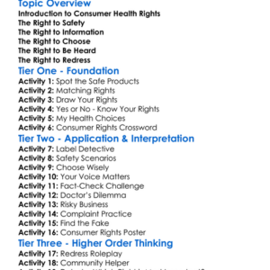 Consumer Health Rights Worksheet Activity Booklet