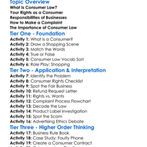 Consumer Law Basics Worksheet Activity Booklet