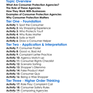 Consumer Protection Agencies Worksheet Activity Booklet