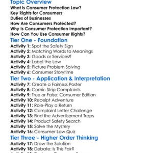 Consumer Protection Law Worksheet Activity Booklet