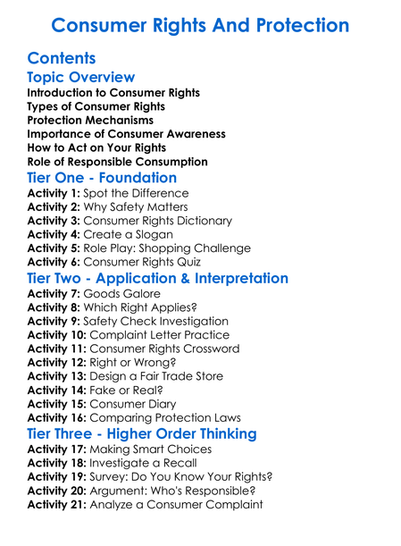 Consumer Rights And Protection Worksheet Activity Booklet