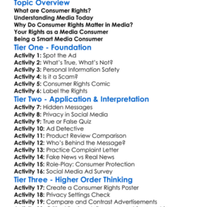Consumer Rights In Media Worksheet Activity Booklet