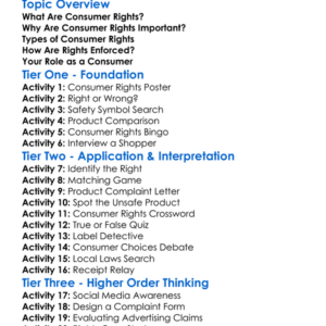 Consumer Rights Worksheet Activity Booklet