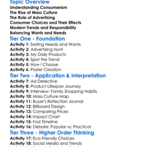 Consumerism And Mass Culture Worksheet Activity Booklet