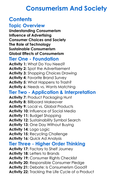 Consumerism And Society Worksheet Activity Booklet