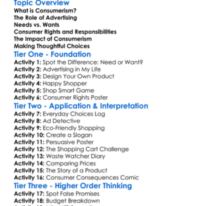 Consumerism Worksheet Activity Booklet