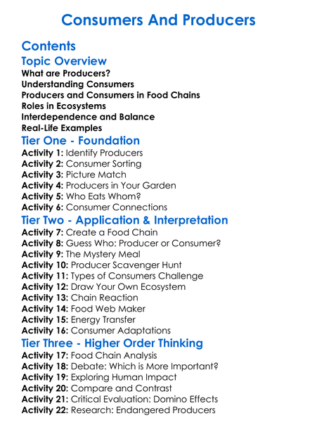 Consumers And Producers Worksheet Activity Booklet