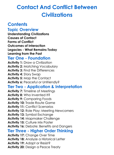 Contact And Conflict Between Civilizations Worksheet Activity Booklet